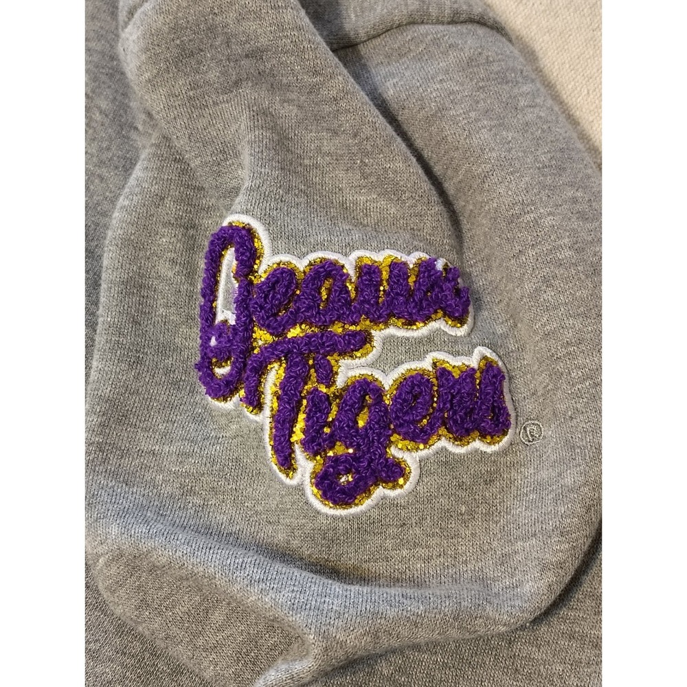 The Wild Collective LSU Tigers Hoodie Gray Crop Top Size L Glitter Applique - Picture 3 of 9